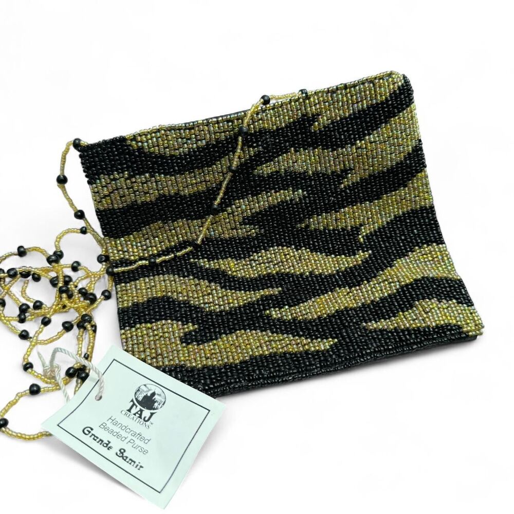 Handmade Gold Black Leopard Print Beaded Crossbody | Delicate & Stunning | NWT